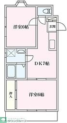 JR常磐線 北松戸駅 徒歩13分の賃貸マンション 1階2DKの間取り