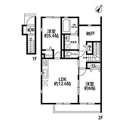 JR常磐線 北松戸駅 徒歩11分の賃貸アパート 2階2SLDKの間取り