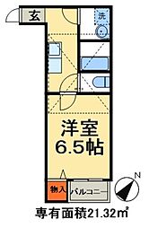 プルメリアール 1Kの間取図画像