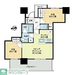 ライオンズタワー柏 2LDKの間取図画像