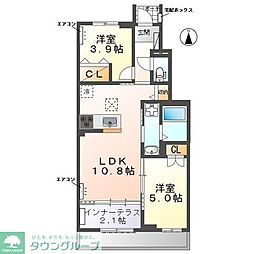 ウェストビレッヂII 2LDKの間取図画像