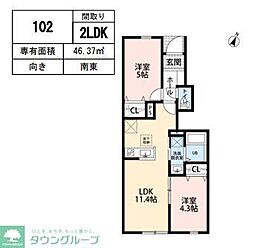 リーブルファイン柏新柏 2LDKの間取図画像