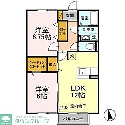 コモド八ヶ崎B 2LDKの間取図画像