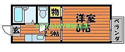 ハウスMセカンド 1Kの間取図画像