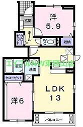 スマイリー乙多見C 2LDKの間取図画像
