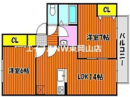 カーサ松崎 2LDKの間取図画像