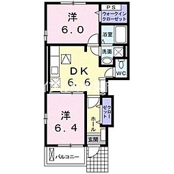 カーサ・デルフィオーレB 2DKの間取図画像