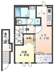 マロンクレスト B 1LDKの間取図画像