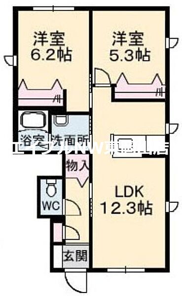 グランカーサ金岡　七番館 ｜岡山県岡山市東区金岡西町(賃貸アパート2LDK・1階・53.96㎡)の写真 その2