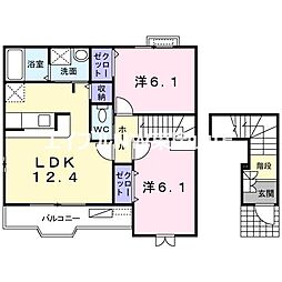 グランディールB 2LDKの間取図画像