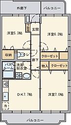 フォンテーヌ並木2 3DKの間取図画像