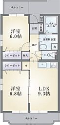 ラフィーネ弐番館 2LDKの間取図画像