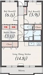 エクセラン湘南 2SLDKの間取図画像