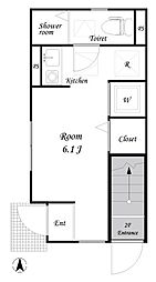 キャスティア 1階ワンルームの間取り