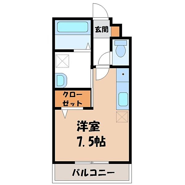 栃木県宇都宮市富士見が丘1丁目(賃貸マンション1R・1階・24.75㎡)の写真 その2