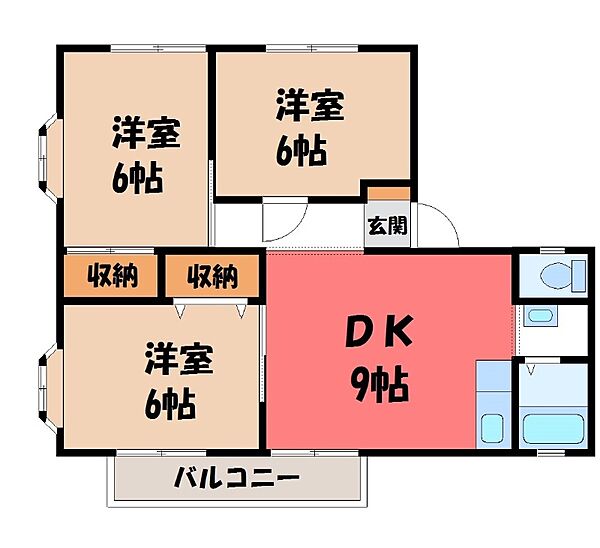 栃木県宇都宮市中戸祭町(賃貸アパート3DK・2階・57.77㎡)の写真 その2