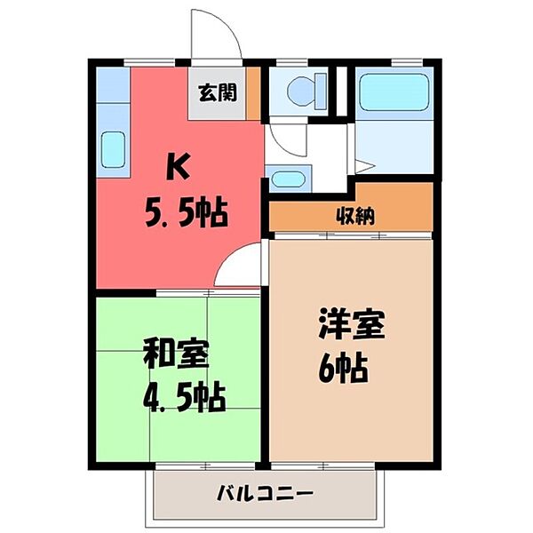 栃木県宇都宮市宝木町1丁目(賃貸アパート2K・2階・35.91㎡)の写真 その2