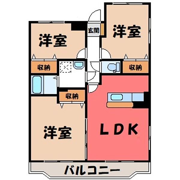 栃木県下野市柴(賃貸マンション3LDK・3階・72.07㎡)の写真 その2