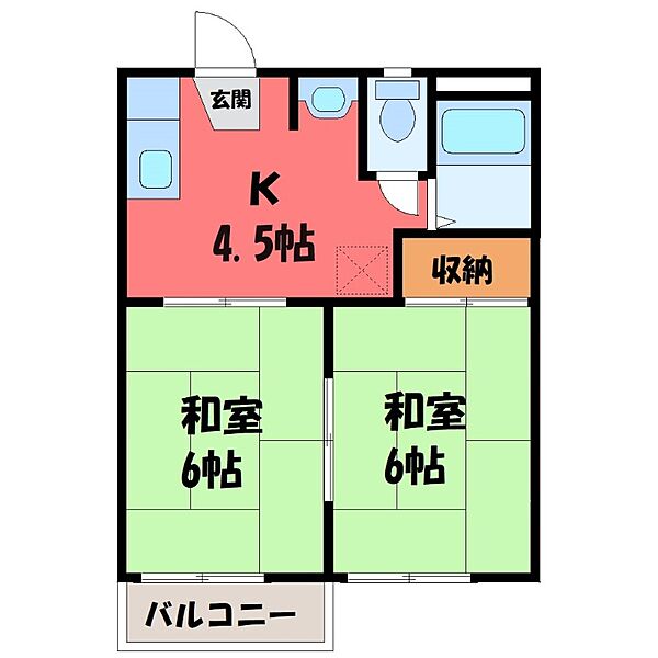 栃木県宇都宮市雀の宮5丁目(賃貸アパート2K・2階・34.71㎡)の写真 その1