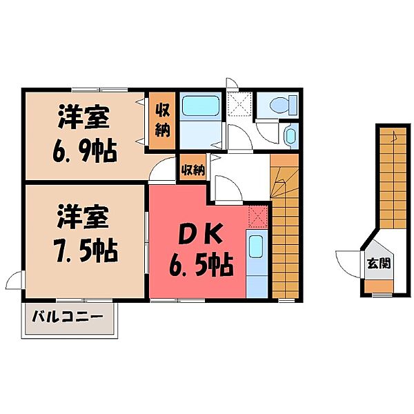 栃木県宇都宮市西川田本町4丁目(賃貸アパート2DK・2階・52.93㎡)の写真 その2