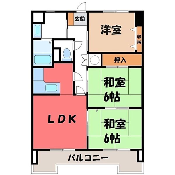 栃木県宇都宮市栄町(賃貸マンション3LDK・6階・65.70㎡)の写真 その2