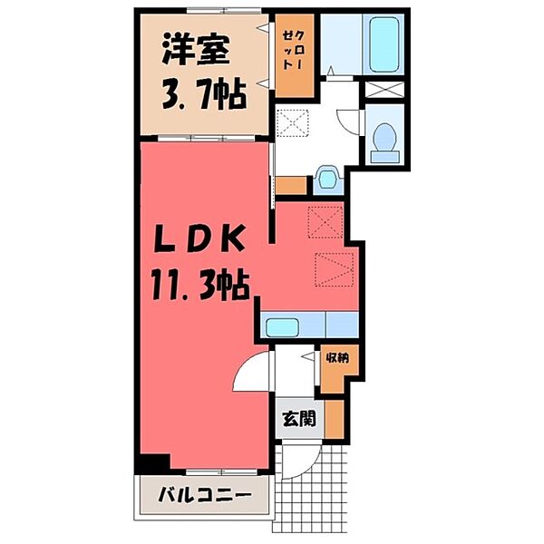 栃木県宇都宮市西川田町(賃貸アパート1LDK・1階・37.13㎡)の写真 その2