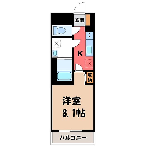 栃木県宇都宮市本丸町(賃貸マンション1K・5階・27.20㎡)の写真 その2