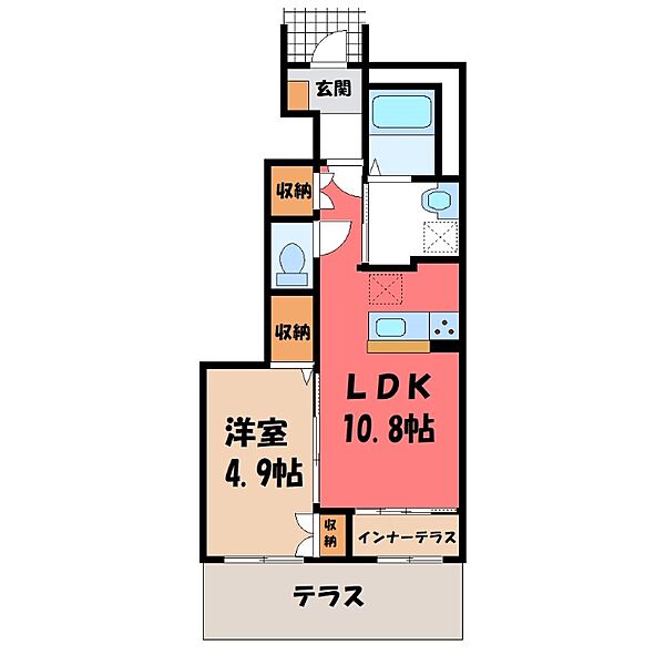 栃木県宇都宮市鶴田町(賃貸アパート1LDK・1階・42.97㎡)の写真 その2