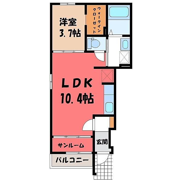 栃木県宇都宮市鶴田町(賃貸アパート1LDK・1階・37.93㎡)の写真 その2