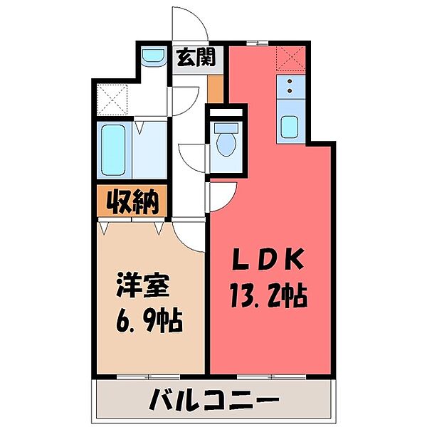 栃木県宇都宮市天神1丁目(賃貸マンション1LDK・2階・47.40㎡)の写真 その2