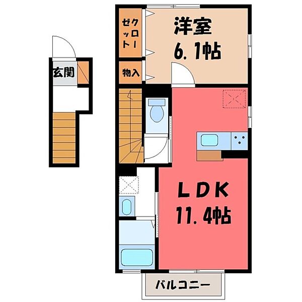 栃木県真岡市西郷(賃貸アパート1LDK・2階・46.96㎡)の写真 その2