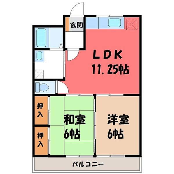 栃木県河内郡上三川町大字上三川(賃貸アパート2LDK・2階・50.60㎡)の写真 その2