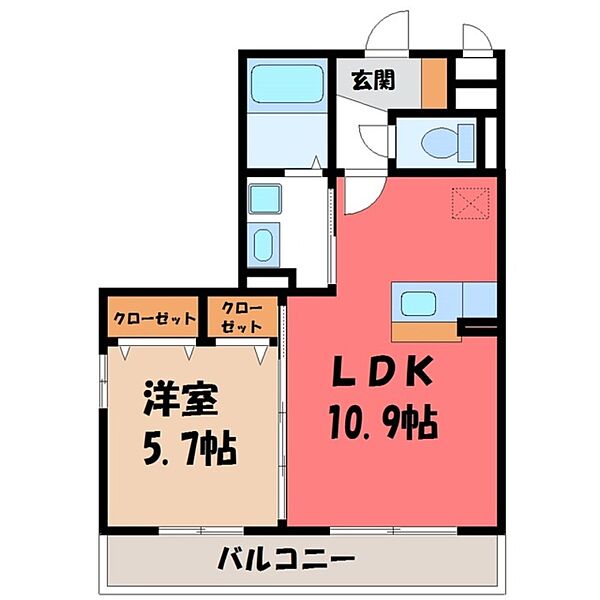 栃木県宇都宮市鶴田町(賃貸アパート1LDK・1階・40.37㎡)の写真 その2