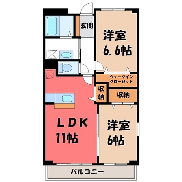 栃木県宇都宮市インターパーク3丁目(賃貸マンション2LDK・2階・56.57㎡)の写真 その2