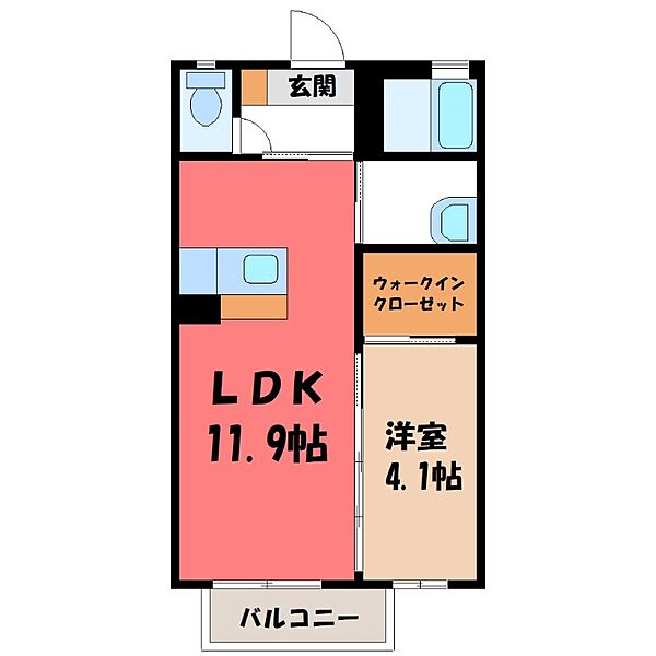 栃木県栃木市片柳町2丁目(賃貸アパート1LDK・2階・40.30㎡)の写真 その2