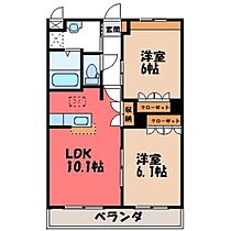 栃木県栃木市片柳町1丁目（賃貸マンション2LDK・2階・51.66㎡） その2