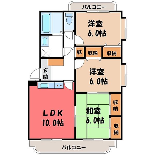 栃木県栃木市平柳町1丁目(賃貸マンション3LDK・4階・65.55㎡)の写真 その2