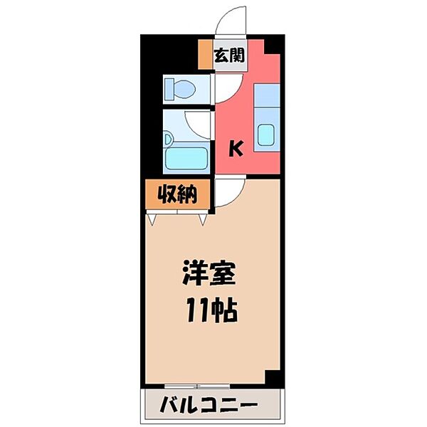 栃木県宇都宮市簗瀬町(賃貸マンション1K・2階・25.00㎡)の写真 その2