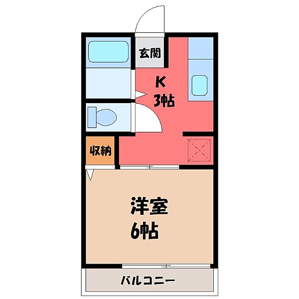 栃木県宇都宮市鶴田町(賃貸アパート1K・1階・23.19㎡)の写真 その2