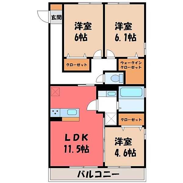 栃木県小山市西城南4丁目(賃貸アパート3LDK・2階・70.32㎡)の写真 その2