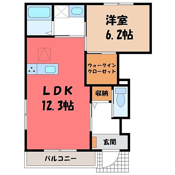 栃木県栃木市箱森町(賃貸アパート1LDK・1階・45.46㎡)の写真 その2