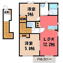 栃木県栃木市片柳町2丁目（賃貸アパート2LDK・2階・58.36㎡） その2