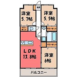 一の沢ヴィラージュマンション 3LDKの間取図画像