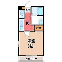 リバティ C棟 2階1Kの間取り