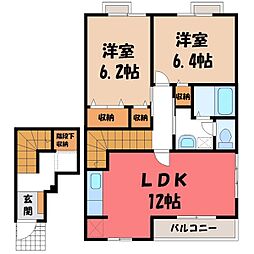 カメリア B 2階2LDKの間取り