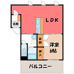 ハーネス戸祭 1LDKの間取図画像