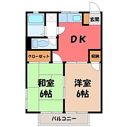 アクツハイツ2 2DKの間取図画像