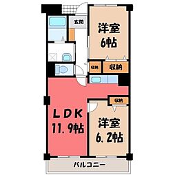レインボウ・1一の屋 2LDKの間取図画像