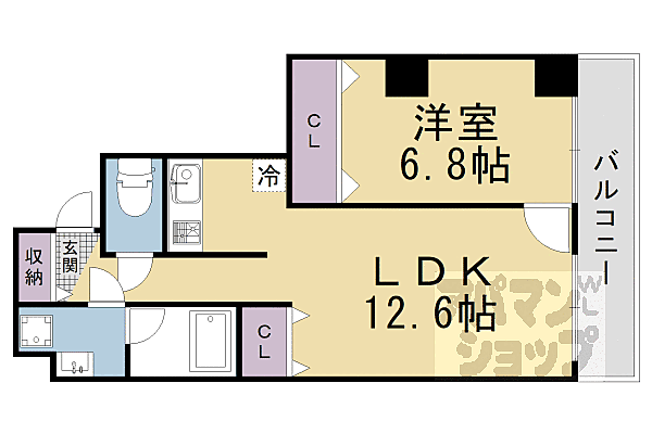 京都府京都市山科区小山西御所町(賃貸マンション1LDK・4階・47.52㎡)の写真 その2