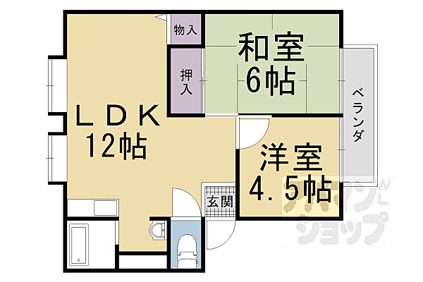 京都府京都市山科区御陵荒巻町(賃貸アパート2LDK・2階・47.50㎡)の写真 その2